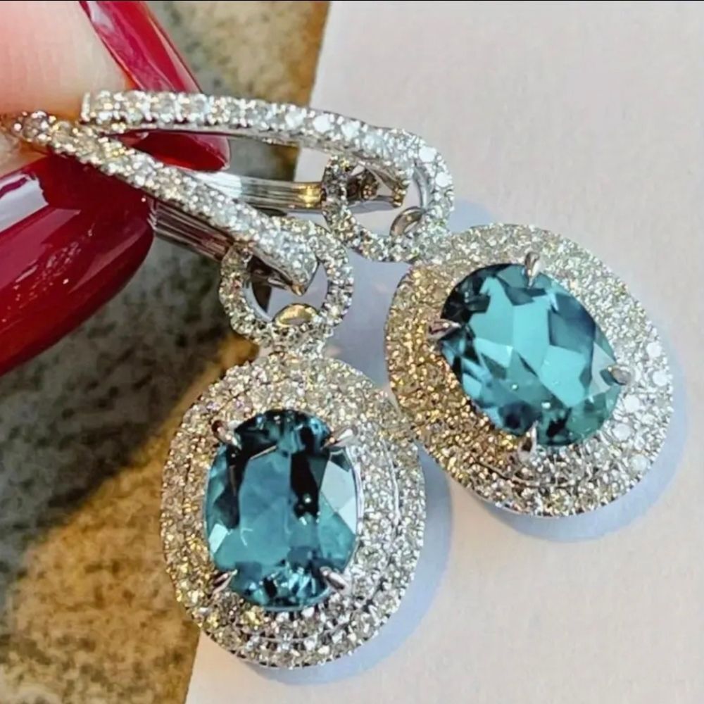 Luxurious Blue Diamond Dangle Earrings